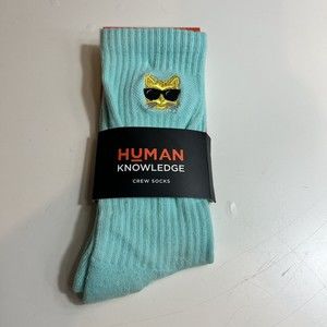 NWT Men's Human Knowledge Cool Cat Crew Socks, Light Blue, Shoe Size 6-12